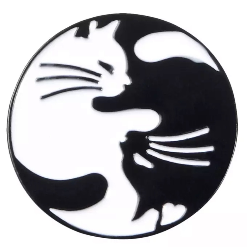 Ying Yang Cats Enamel Pin Black & White Cat Peace Zen Balance Brooch